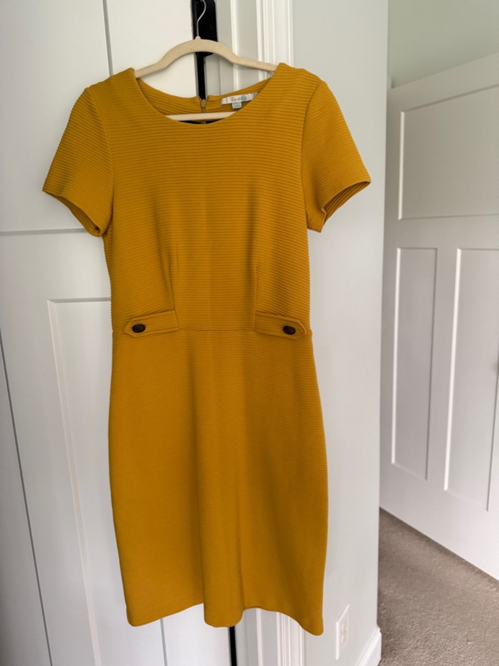 Boden Cordelia Ottoman Short-Sleeve‎ Mustard Yellow Ribbed Dress